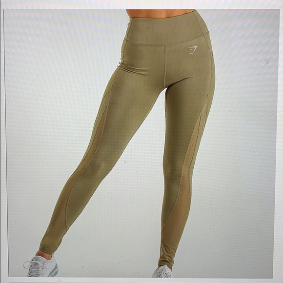 Gymshark Pants - Gymshark Sleek Sculpture Mesh Khaki Leggings